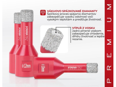 Sada vyrezávačov Strend Pro Premium DCB11S2, 6-8-10-12 mm, M14, diamant, korunky, professional