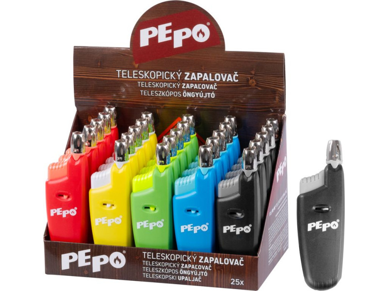 Zapaľovač PE-PO®, teleskopický, plynový, Sellbox 25 ks