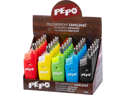 Zapaľovač PE-PO®, teleskopický, plynový, Sellbox 25 ks