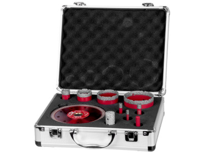 Sada vyrezávačov Strend Pro Premium, 6-8-10-20-35-50-68 mm, adaptér, fréza na zväčšovanie dier, kotúč, M14, diamant, korunky, pr