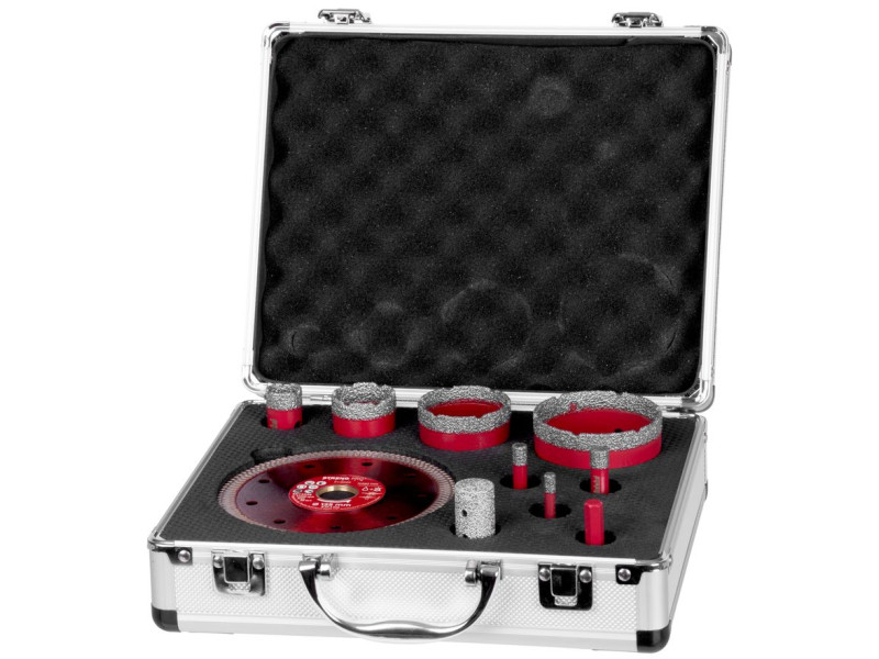 Sada vyrezávačov Strend Pro Premium, 6-8-10-20-35-50-68 mm, adaptér, fréza na zväčšovanie dier, kotúč, M14, diamant, korunky, pr