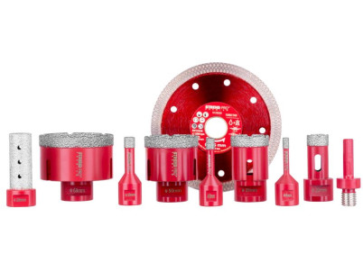 Sada vyrezávačov Strend Pro Premium, 6-8-10-20-35-50-68 mm, adaptér, fréza na zväčšovanie dier, kotúč, M14, diamant, korunky, pr