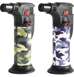 Zapaľovač Strend Pro Mini horák so stojanom, kamufláž, plniteľný, 75x45x120 mm, Sellbox 12 ks