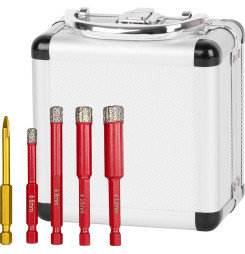 Sada vyrezávačov Strend Pro Premium, 6-8-10-12 mm, HEX, 6 mm vrták do skla diamant, korunky, professional