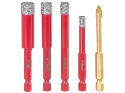 Sada vyrezávačov Strend Pro Premium, 6-8-10-12 mm, HEX, 6 mm vrták do skla diamant, korunky, professional