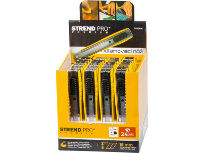 Nôž Strend Pro Premium, 18 mm, odlamovací, kovový, Sellbox 24 ks