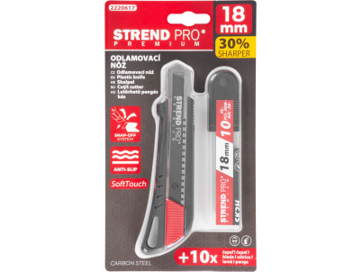 Nôž Strend Pro Premium FD781, BlackMatt, SoftTouch, 18 mm, odlamovací, + 10 ks čepelí, set