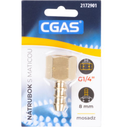 Nátrubok CGAS, na plyn, jednocestný, závit G G1/4''-LH, s maticou