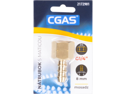 Nátrubok CGAS, na plyn, jednocestný, závit G G1/4''-LH, s maticou