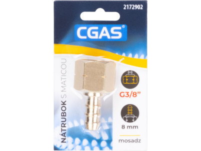 Nátrubok CGAS, na plyn, jednocestný, závit G G3/8''-LH, s maticou