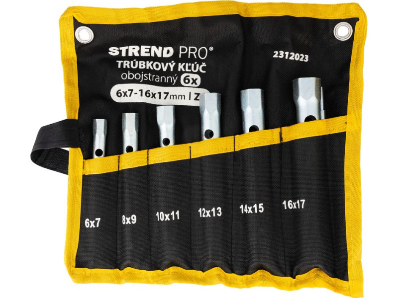 Kľúč Strend Pro, 6x7-16x17 mm, trúbkový, obojstranný, Zn, set 6 ks