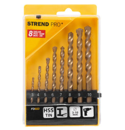Sada vrtákov Strend Pro FD023, 8 dielna, 3-10 mm, TiN, do muriva