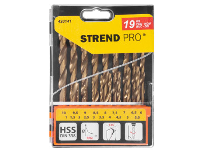 Sada vrtákov Strend Pro FD032, 19 dielna TiN HSS, do kovu