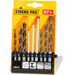 Sada vrtákov Strend Pro MS500, 9 dielna, kov-drevo-tehla