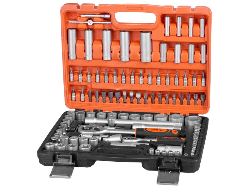 Sada náradia Strend Pro S210, 108 dielna, v kufri, 1/4"+1/2"
