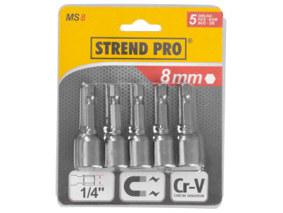 Hlavica s magnetom Strend Pro MS84, 8 mm, 1/4", magnetický držiak bitov, bal. 5 ks