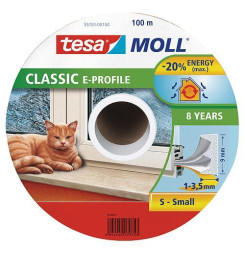 Tesnenie tesamoll® profil E, 9 mm, biele, L-100 m, na okná a dvere, hnedé