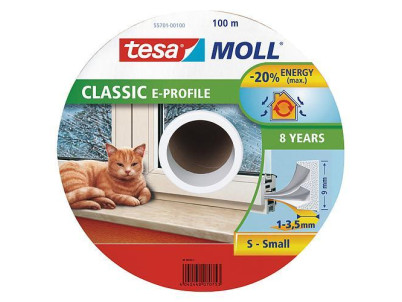 Tesnenie tesamoll® profil E, 9 mm, biele, L-100 m, na okná a dvere, hnedé