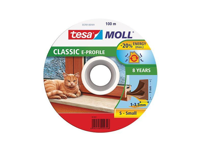 Tesnenie tesamoll® profil E, 9 mm, hnedé, L-100 m, na okná a dvere, hnedé