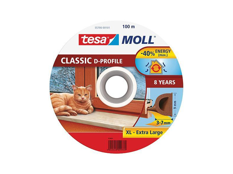 Tesnenie tesamoll® profil D, 9 mm, hnedé, L-100 m, na okná a dvere, hnedé