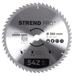 Kotúč Strend Pro TCT 350x3.6x30 mm 54Z, na drevo, pílový, SK plátky
