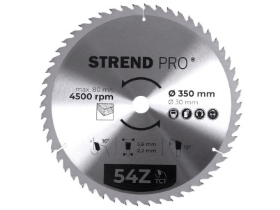 Kotúč Strend Pro TCT 350x3.6x30 mm 54Z, na drevo, pílový, SK plátky