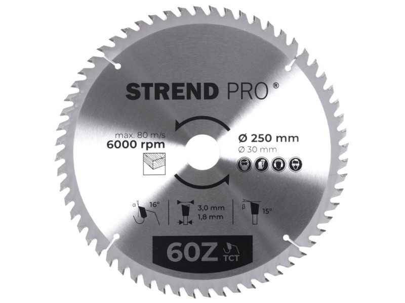Kotúč Strend Pro TCT 250x3.0x30/20 mm 60T, na drevo, pílový, SK plátky