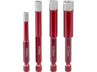Sada vyrezávačov Strend Pro Premium, 6-8-10-12 mm, 1/4" Hex, diamant, korunky, professional, so šablónou na vŕtanie otvorov