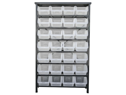 Stojan s plastovými boxami HL3205, 28 zásobníkov, 94x30x150 cm