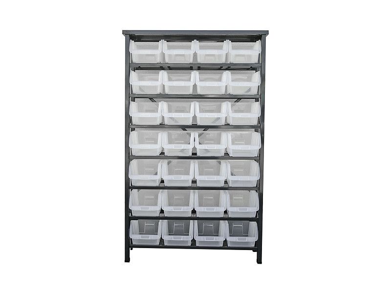 Stojan s plastovými boxami HL3205, 28 zásobníkov, 94x30x150 cm