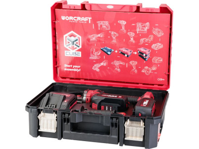 Set Worcraft XCUBE003 ShareSYS Toolbox, uhlová brúska CAG-S20LiBS 125 mm, 2x 4.0 Ah akumulátor, 1x nabíjačka