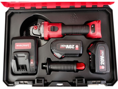 Set Worcraft XCUBE003 ShareSYS Toolbox, uhlová brúska CAG-S20LiBS 125 mm, 2x 4.0 Ah akumulátor, 1x nabíjačka