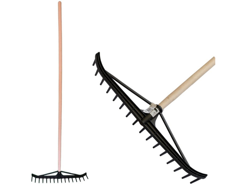 Hrable na seno Longbow 16 zubé, plastové, na lístie, drevená násada