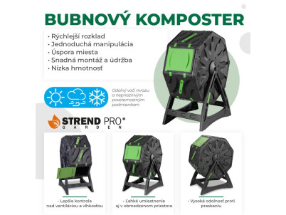 Kompostér Strend Pro Garden, bubnový, 70 lit., čierny, 55,5x36x72 cm Kompostér Strend Pro Garden, bubnový, 70 lit., čierny, 55,5x36x72 cm