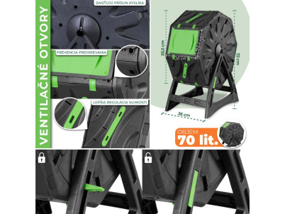 Kompostér Strend Pro Garden, bubnový, 70 lit., čierny, 55,5x36x72 cm Kompostér Strend Pro Garden, bubnový, 70 lit., čierny, 55,5x36x72 cm