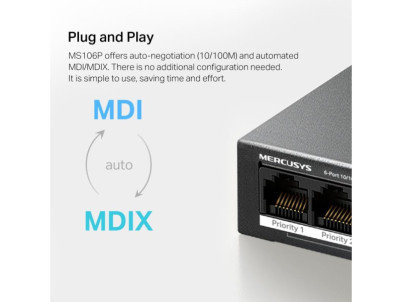 MERCUSYS MS106P, 6-Port 100 Mbps Desktop Switch