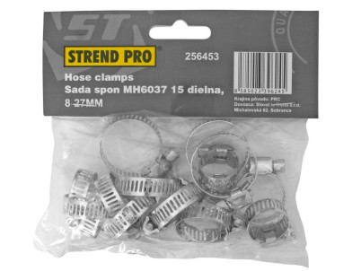 Sada upínacích spon Strend Pro HC515, 15 dielna, na hadicu, 8-27 mm
