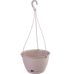 Kvetináč RATOLLA Round W 240, visiaci, mocca, s podložkou, závesný, s vešiakom