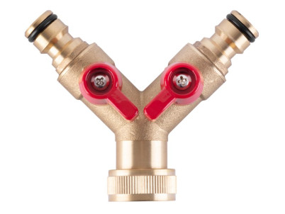 Rozbočovač GF123, 3/4", typ Y, bajonetový, spojka 2-way, s ventilmi, kovový, záhradný, na hadicu