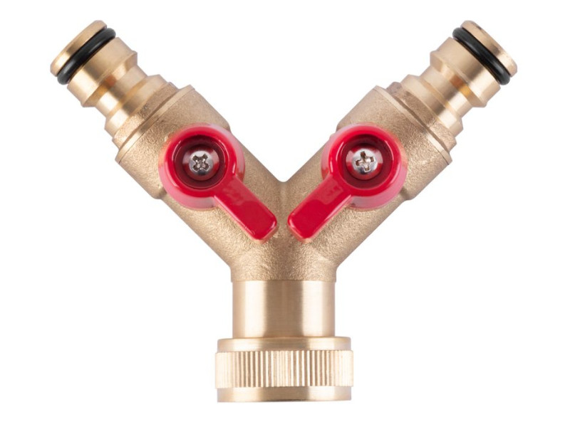 Rozbočovač GF123, 3/4", typ Y, bajonetový, spojka 2-way, s ventilmi, kovový, záhradný, na hadicu