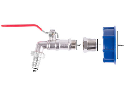 Sada Strend Pro, ventil 1/2" (Zn redukcia 3/4") + plastová redukcia 60 mm + výpust 3/4" , na IBC nádrž Sada Strend Pro, ventil 1/2" (Zn redukcia 3/4") + plastová redukcia 60 mm + výpust 3/4" , na IBC nádrž