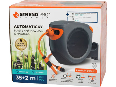 Navíjač Strend Pro Premium, na stenu, automatický 1/2", so záhradnou hadicou L-35+2 m