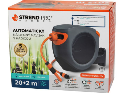 Navíjač Strend Pro Premium, na stenu, automatický 1/2", so záhradnou hadicou L-20+2 m