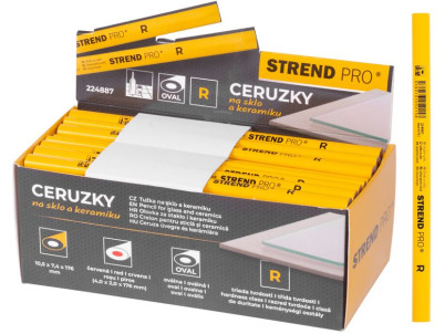 Ceruzka Strend Pro, 176 mm, červená tuha, oválna, na sklo a keramiku, Sellbox 72 ks