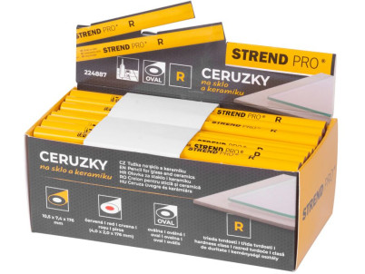 Ceruzka Strend Pro, 176 mm, červená tuha, oválna, na sklo a keramiku, Sellbox 72 ks