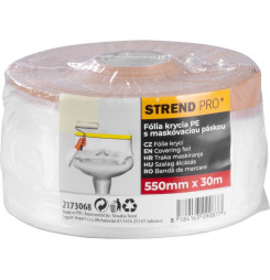 Fólia krycia Strend Pro, 550 mm, L-30 m, PE, maliarska, s látkovou lepiacou páskou, zakrývacia na podlahu