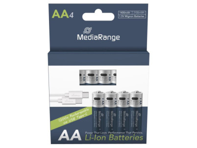 MEDIARANGE Batérie nabíjateľné AA, USB-C, 4ks