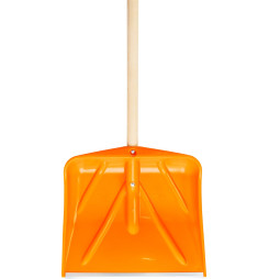 Odhrňovač BISHORN, PREMIUM, 450x415x1350 mm, lopata na sneh, odhŕňač, drevená násada, mix farieb, DEMONTOVANÝ