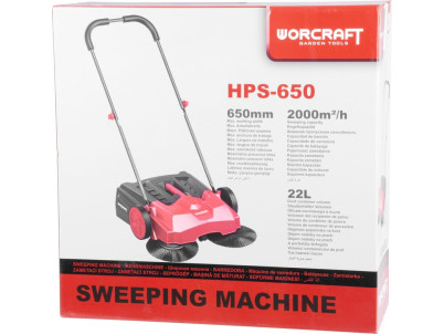 Zametací stroj Worcraft HPS-650, mechanická metla, s objemom 22 lit.