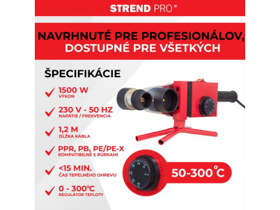 Zváračka Strend Pro PPR 63B, polyfúzna, 1500W, 20-63 mm, na plastové rúrky, 14 dielna